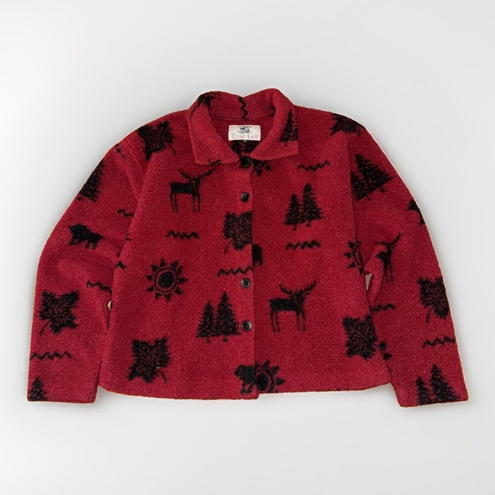 Vintage True Grit Fleece Jacket Medium Cropped Red Outdoors 21x21 USA Northstyle